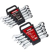 DISEN 10Pcs Ratcheting Wrench Set SAE & Metric Ratchet Wrench Set with Rack Organizer, Premium CR...