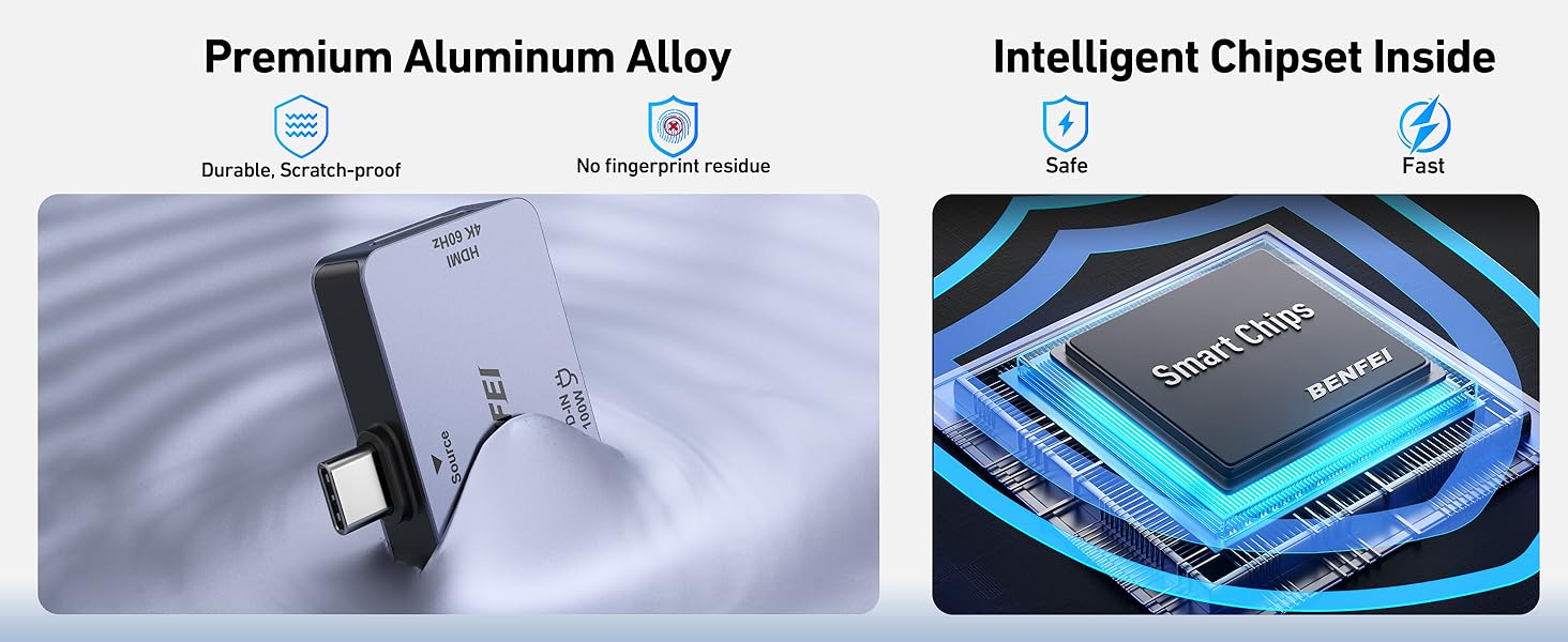 BENFEI USB C Hub 3-in-1, Super Compact, USB-C to HDMI 4K@60Hz, 10Gbps USB-A, 100W Power Delivery