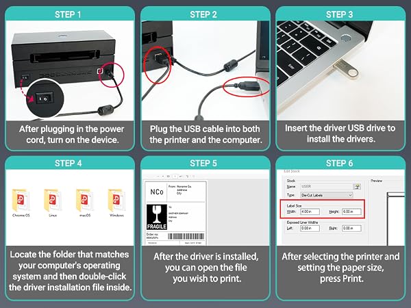 Step-by-step installation guide showing USB cable connections and device setup process with numbered steps and accompanying instruction text.