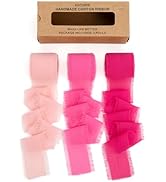 KEOSREE Hot Pink Pastel Pink Handmade Chiffon Ribbon,1.5" x 21Yd Frayed Silk Ribbons for Wreaths ...