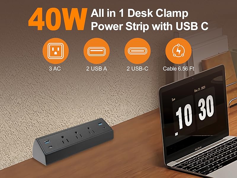 Desk Clamp Power Strip USB C