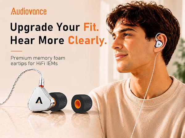 Audiovance 4.9mm black memory foam ear tips assorted set with small, medium, large for HiFi IEMs