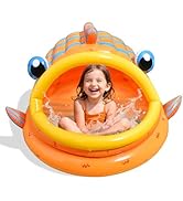 FUN LITTLE TOYS Inflatable Baby Pool with Shade, Kids Blow Up Pool with Canopy, Kiddie Pool for I...