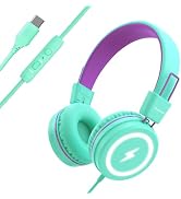 Bywulanda Kids Headphones with LED Lights for School, Upgrade USB Type C Kid Headphone with Micro...