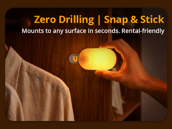 stick on night light mounts to any surface in seconds. Zero drilling