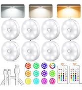 Under Cabinet Lighting,Rechargeable Motion Sensor Puck Lights with Remote 1500mAh Battery,3 Color...