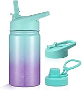 Mininoo Kids Water Bottle with Straw, Insulated 12 oz Water Bottle for Kids with Straw Lid and Ch...