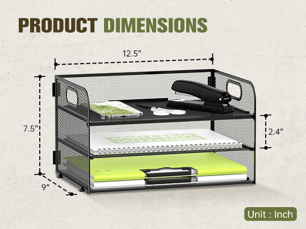 3-tier paper organizer size