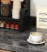 Homode Coffee Syrup Organizer Rack, 3-Tier Syrup Holder Stand with 35 K Cup Storage Drawer, 8 Bot...
