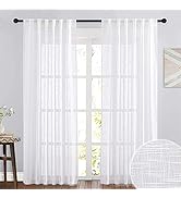 RYB HOME White Sheer Curtains Linen Texture Window Panels, Semi Sheer Drapes, 52 x 84, Pack of 2