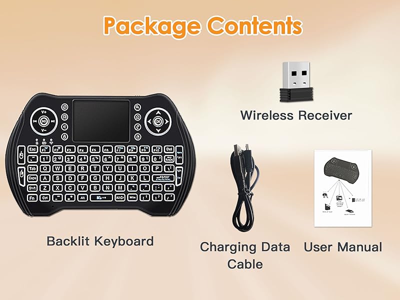 Mini keyboard with backlit package items