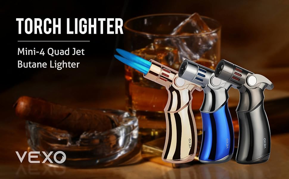 Mini4 Torch Lighter Quad 4 Jet Flame Windproof Butane Refill Portable Lighter