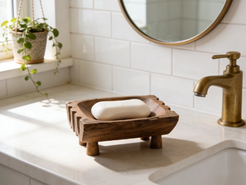 Large Rustic Teak Wood Soap Holder, Farmhouse Wooden Soap Dish,Decorative Bathroom Shower Soap Holde