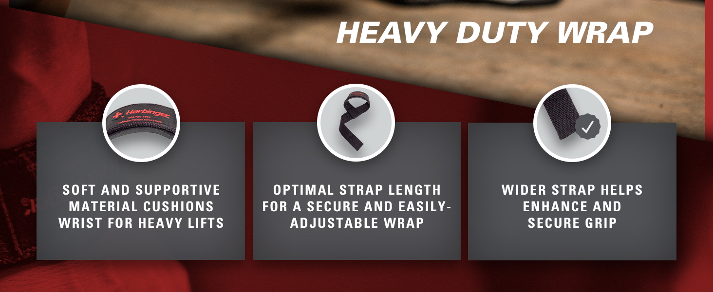 Soft and supportive material cushions wrist; optimal strap length; wider strap secures grip