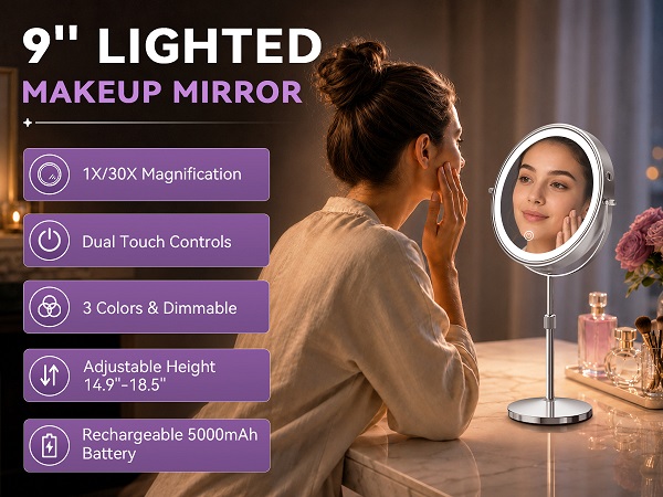 30X Large Lighted Makeup Mirror with Magnification
