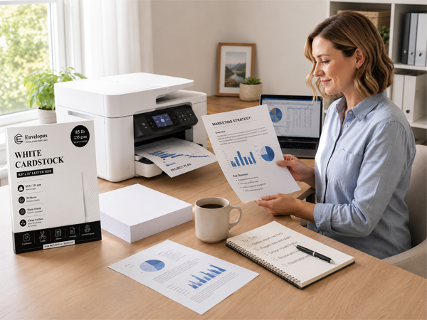 White cardstock printer paper used for office reports and presentations