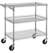 Finnhomy 3 Tier Heavy Duty Commercial Grade Utility Cart, Wire Rolling Cart with Handle Bar, Stee...