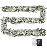 Pre-lit Christmas Garland with Lights Dailyart 9Ft 80LED Lighted Flocked Garland with 8 Lighting ...