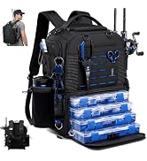 oinitiry Fishing Tackle Backpack with Tackle Boxes, Two Rod Holders, Bottle Holder, 50L Waterproo...