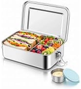 TeamFar Stainless Steel Bento Box, 47oz/1400ml Lunch Box for Adults/Kids | with Blue Condiment Co...