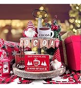 6 Pieces Christmas Tiered Tray Decorations Set - Christmas Decorations Indoor Rustic Hot Cocoa Cu...