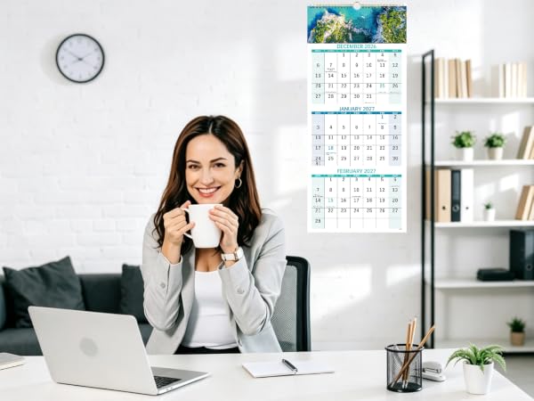2027 Calendar, 3-Month Wall Calendar Vertical, Dec 2026 - Jan 2028 Wall Planner