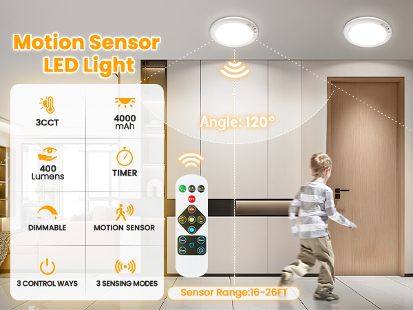 2 pack led sensing remote wireless ceiling light