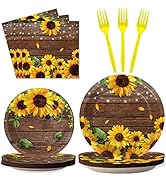 Wiooffen 96 Pcs Sunflower Party Supplies Sunflower Wood Grain Themed Party Decoration Sunflower P...