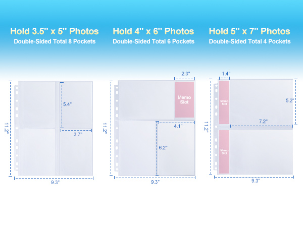 Double-Sided 4x6 Photo Pages,Top Loading Photo Sheet Protector