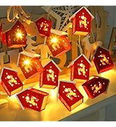 Qoyntuer Christmas String Lights Indoor, Wooden House Hanging String Lights, 10pcs Mini Houses LE...