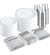 bUCLA 600pcs Silver Plastic Dinnerware set for 100 Guests - Silver Dinnerware Set Disposable for ...
