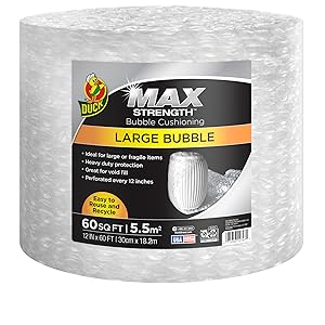Roll of Max Strength Duck Brand Bubble Cushioning Wrap, Large Bubble size