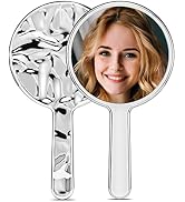 MIRRORNOVA Handheld Mirror, Water Ripples Hand Mirror with Handle for Make up, Round, Silver, Med...