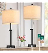 Adjustable Table Lamps for Bedroom Set of 2, 23''-30'' Height Adjusted Bedside Lamps with 2 USB P...