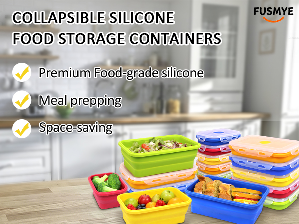 Collapsible Silicone Food Storage Containers with Leak-Resistant Lids