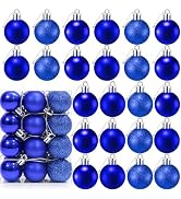 24 Count Small Blue Christmas Ornaments for Mini Christmas Tree, Small Shatterproof Xmas Tree Orn...