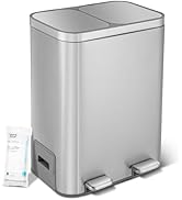 Home Zone Living 13 Gallon Dual Compartment Step Trash Can with Soft-Close Lids, Stainless Steel,...