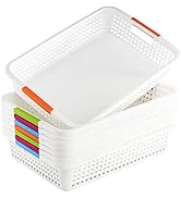 Lawei 8 Pack Large Plastic Storage Basket with Handle - 15 x 10 x 3 Inch Pantry Organizer Basket ...