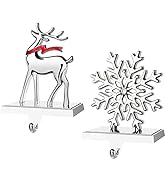 Mulbozy Snowflake Stocking Holder and Reindeer Stocking Holder Set of 2, Silver Metal Christmas S...