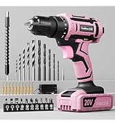 Pink Cordless Drill Set, 20V Electric Power Drill for Women, Lightweight Electric Screwdriver Dri...