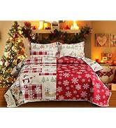 Buffalo Plaid Christmas Bedding Set - Queen Size Quilt & Bedspread - Rustic Patchwork Reversible ...