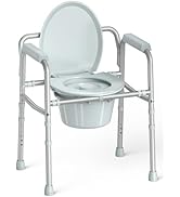 HOMLAND 3-in-1 Bedside Commode Chair with Sturdy Dual-Crossbar Support Construction, Stable Porta...