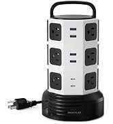 Power Strip Tower Surge Protector, JACKYLED 12 Outlets 6 USB (2 USB C) Charging Station, Extensio...
