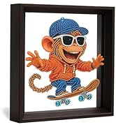 Eiflow Tabletop Diamond Art with Black Wood Frame, Desktop Diamonds Painting Kit for Adults Monke...
