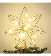 YEAHOME Christmas Tree Topper, Gold Glittered Hollow 7-Point Star Tree Topper, Lighted Wire Star ...