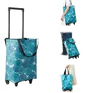 Portable Shopping Cart Bag with Wheels, Lightweight Compact Folding Grocery Tote Trolley, Reusabl...