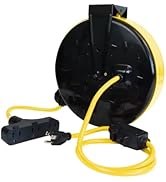 FNXPOW 30 Ft Retractable Extension Cord Reel, 16/3 SJTW Power Cord with 3 Electrical Outlets, Cei...