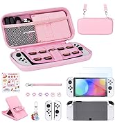 Younik Switch OLED Accessories Bundle, 17 in 1 Pink Switch Oled Accessories Kit for Girls Include...