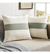 ZeeMart 2 Packs Cotton Boho Throw Pillow Covers 18x18 Inch Contrast Green, Soft Farmhouse Decorat...