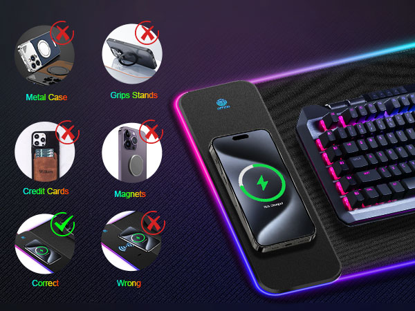 RGB Gaming Mouse Pad Wireless Charging 15W XXL Large Mousepad Non-Slip Rubber Base